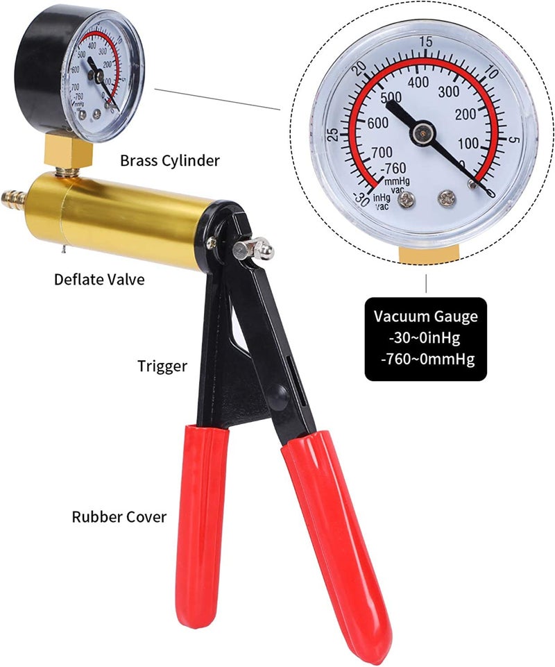ZJERYL GULL 2 in 1 Brake Bleeder Kit with Hand Vacuum Pump with Gauge Adapters Automotive Brake Fluid Bleeding Set with Protected Case for Car Truck (Red) - Image 4